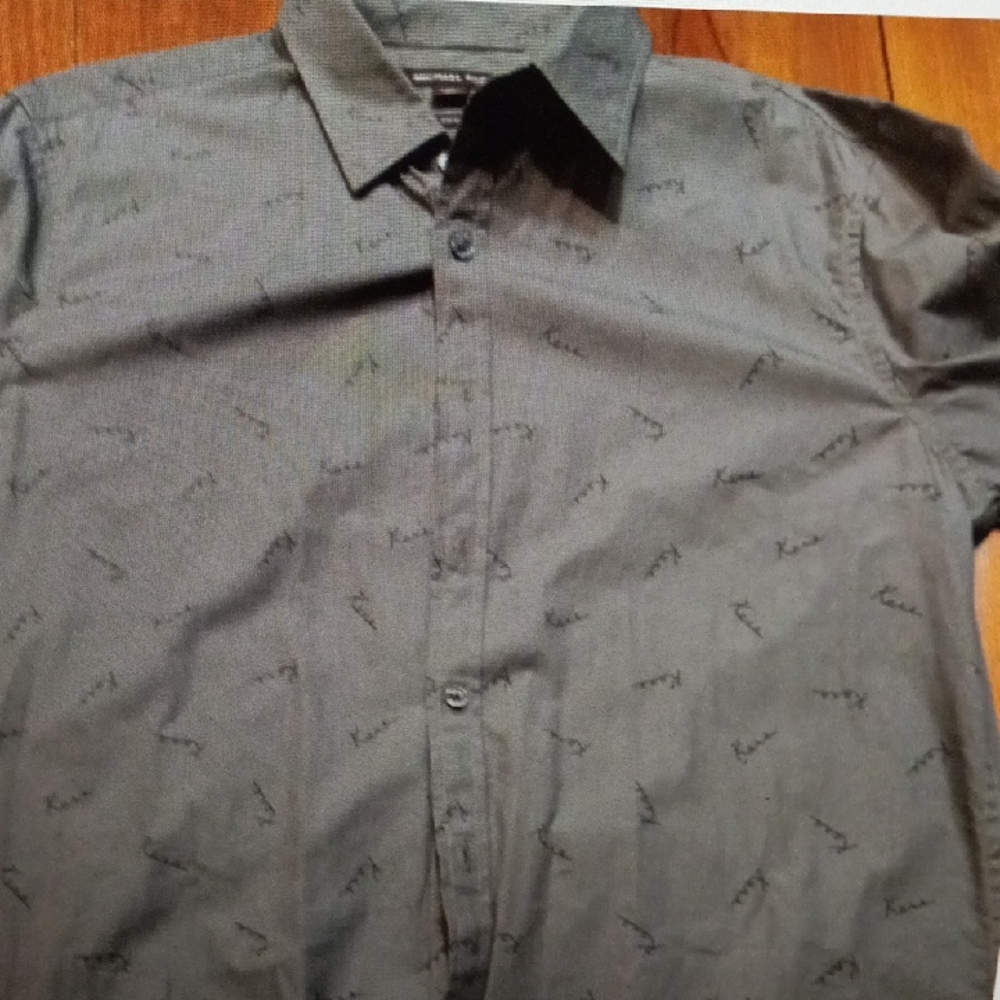 Michael Kors Black Patterned Button-Down Shirt Sleeve Shirt XL  Slim Fit